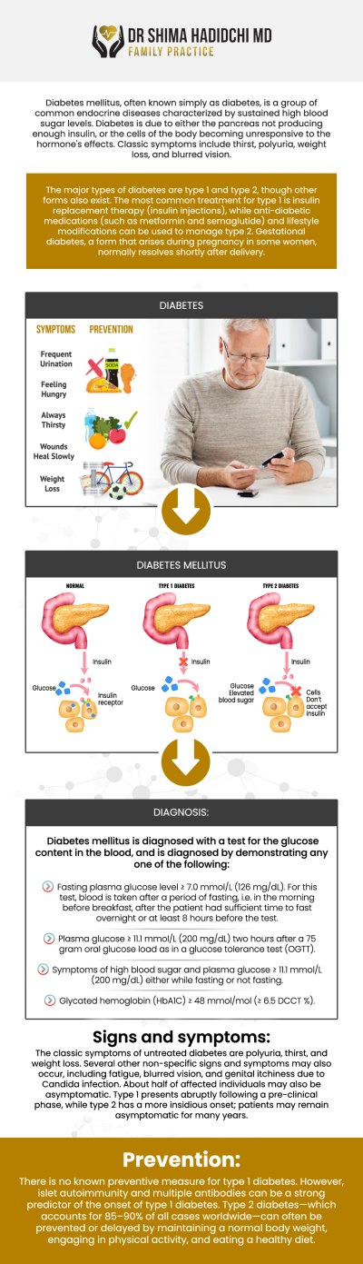 Dr. Shima Hadidchi, MD, provides a comprehensive approach to diabetes management, blending clinical precision with compassionate, personalized patient care. This guide empowers individuals to take control of their metabolic health through evidence-based strategies and sustainable lifestyle modifications. By focusing on proactive monitoring and tailored treatment plans, Dr. Hadidchi helps patients reduce the risk of complications and improve their daily quality of life. Explore the essential pillars of blood sugar regulation and wellness designed to help you thrive despite a diabetes diagnosis. For more information, contact us or schedule an appointment online. We have convenient locations to serve you in Apple Valley, CA and Victorville, CA.
